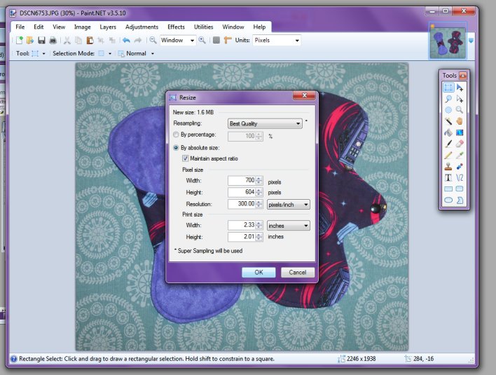 Resizing Photos using Cloth Pad Shop